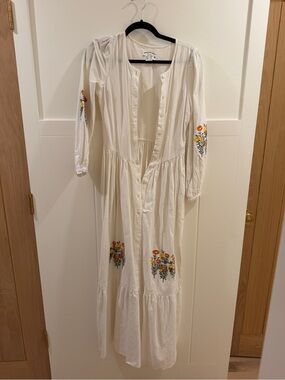Meadows Longsleeve White Floral Embroidered Maxi Dress